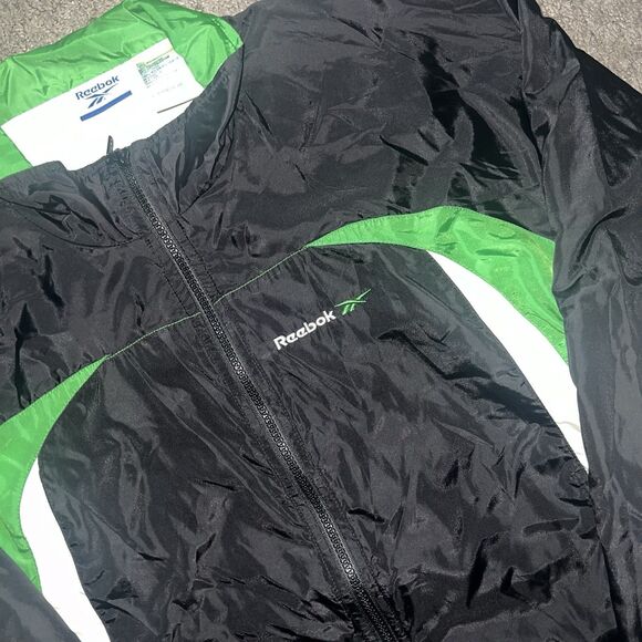 VTG 90s Reebok Windbreaker Jacket Women’s Large Green Black - Picture 3 of 8